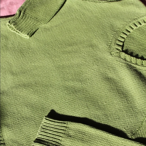 y2k 2004 GAP Lime Green Chunky Knit V-Neck Long Sleeve Sweater - Large - Picture 10 of 10